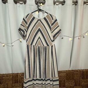 Ces Femme Beige and Black Striped Midi Dress